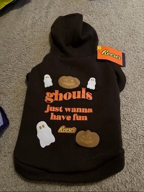 Brown Halloween Pet Hoodie with Orange 'Ghouls Just Wanna Have Fun' Print